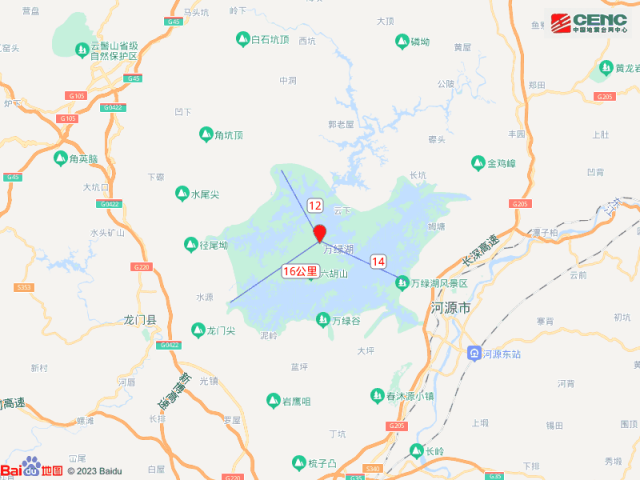 3月8日,河源市东源县发生4.5级地震,图为地震发生区域。