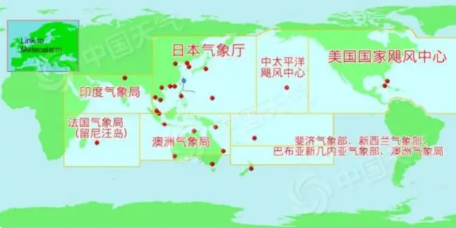 各海域及世界气象组织监测机构分布图。