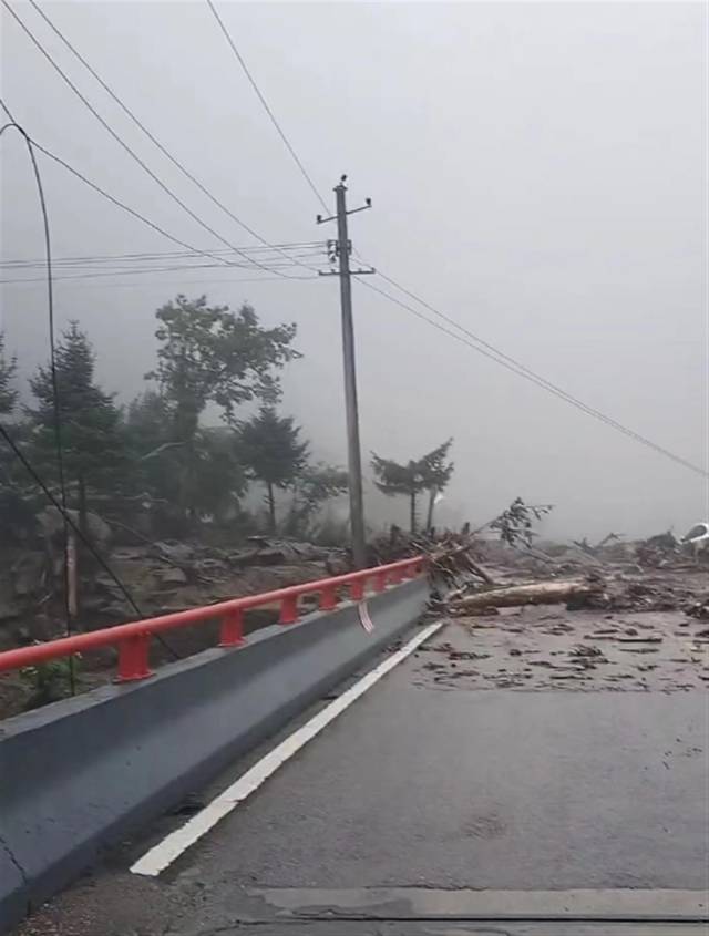 洪水泥石流冲上210国道(受访者视频截图) 洪水泥石流冲上210国道(受访者视频截图)